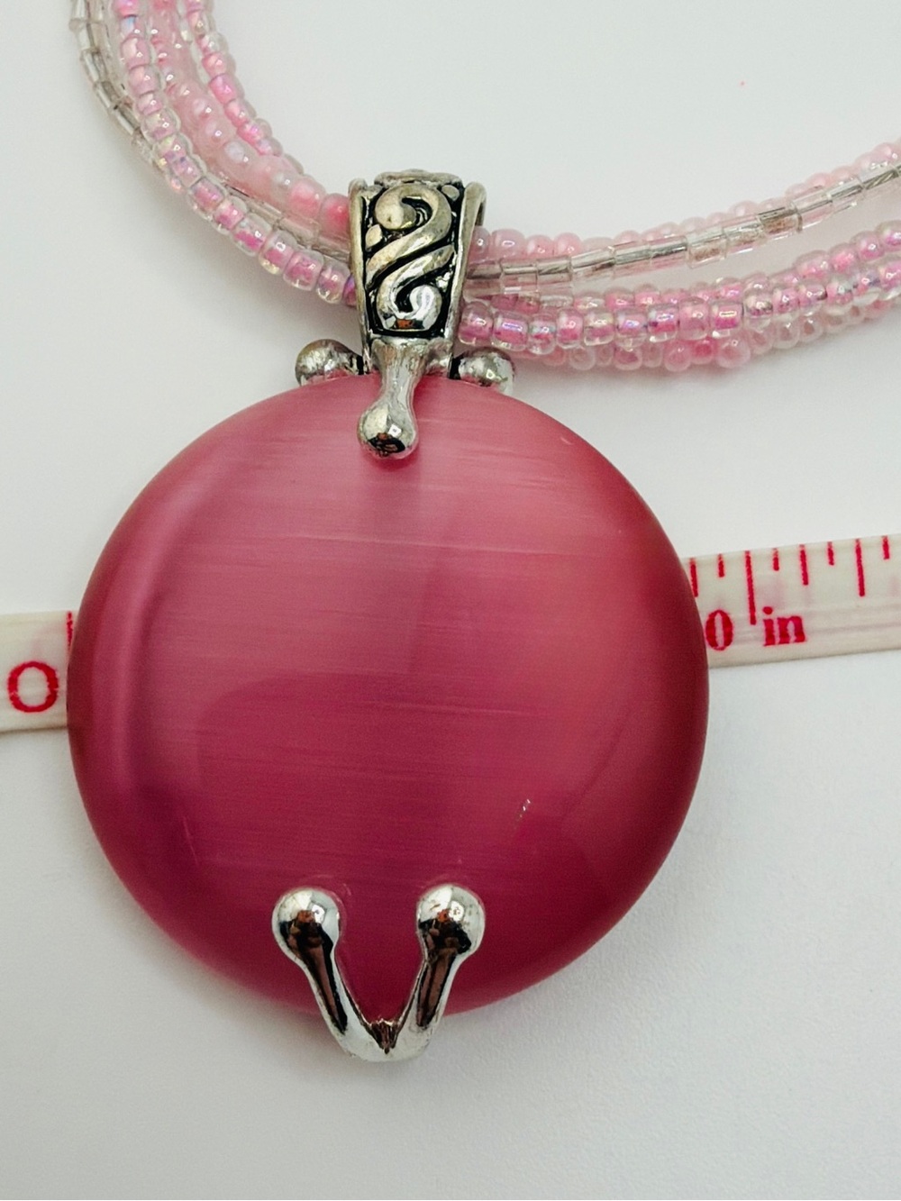2006 Premier Designs "Katrina" Pink Cat’s Eye Pendant Multi Strand Beads - Picture 9 of 10